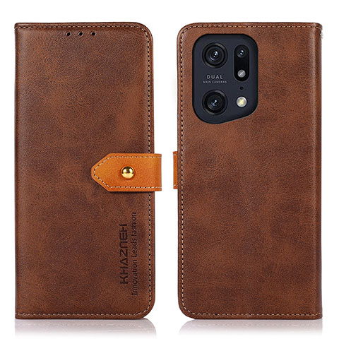 Funda de Cuero Cartera con Soporte Carcasa N07P para Oppo Find X5 Pro 5G Marron