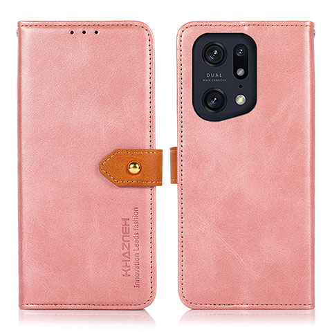 Funda de Cuero Cartera con Soporte Carcasa N07P para Oppo Find X5 Pro 5G Rosa