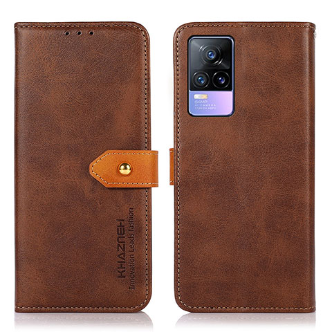 Funda de Cuero Cartera con Soporte Carcasa N07P para Vivo V21e 4G Marron