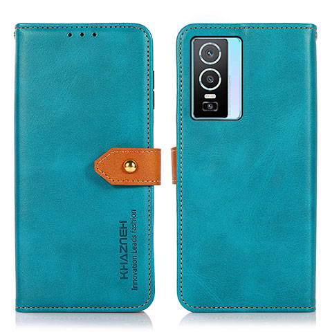 Funda de Cuero Cartera con Soporte Carcasa N07P para Vivo Y76s 5G Cian