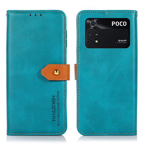 Funda de Cuero Cartera con Soporte Carcasa N07P para Xiaomi Poco M4 Pro 4G Cian