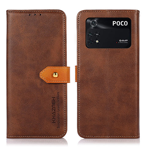 Funda de Cuero Cartera con Soporte Carcasa N07P para Xiaomi Poco M4 Pro 4G Marron