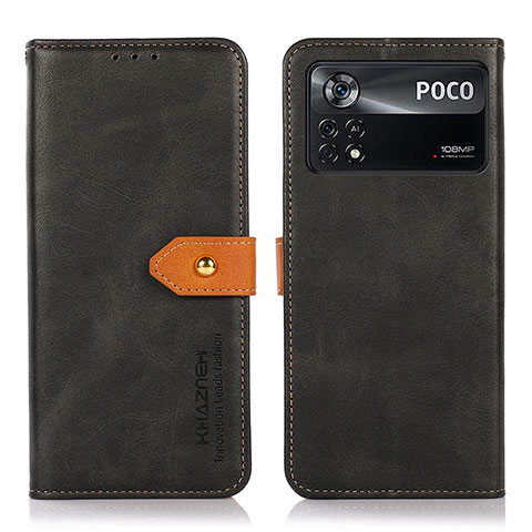 Funda de Cuero Cartera con Soporte Carcasa N07P para Xiaomi Poco X4 Pro 5G Negro