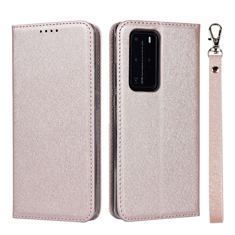 Funda de Cuero Cartera con Soporte Carcasa N12 para Huawei P40 Pro Oro Rosa