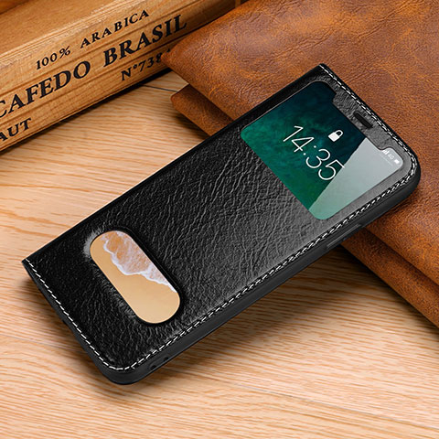 Funda de Cuero Cartera con Soporte Carcasa P02 para Apple iPhone Xs Max Negro