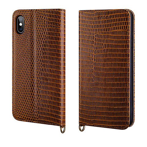 Funda de Cuero Cartera con Soporte Carcasa P03 para Apple iPhone X Marron