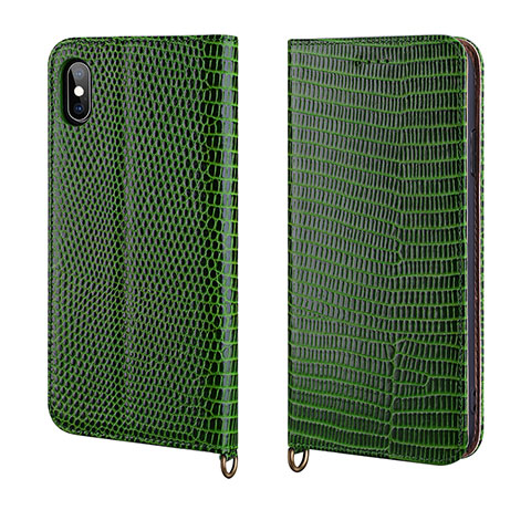 Funda de Cuero Cartera con Soporte Carcasa P03 para Apple iPhone Xs Max Verde