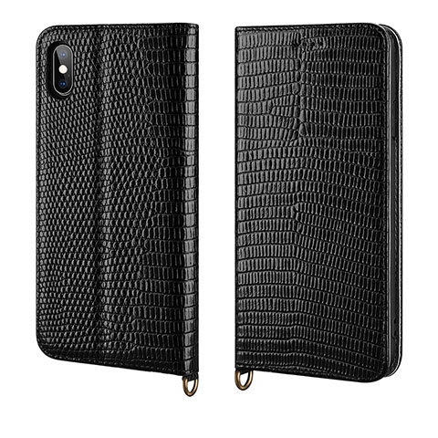 Funda de Cuero Cartera con Soporte Carcasa P03 para Apple iPhone Xs Negro