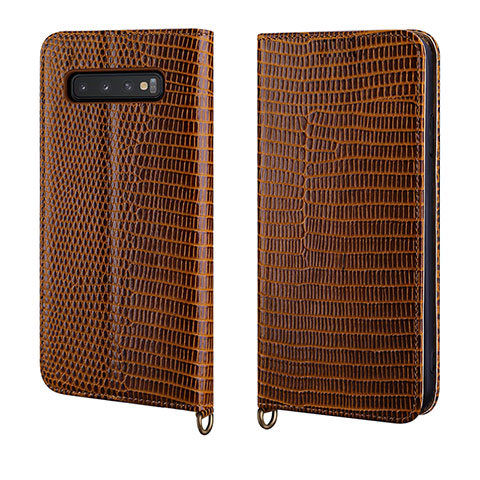 Funda de Cuero Cartera con Soporte Carcasa P04 para Samsung Galaxy S10 5G Marron