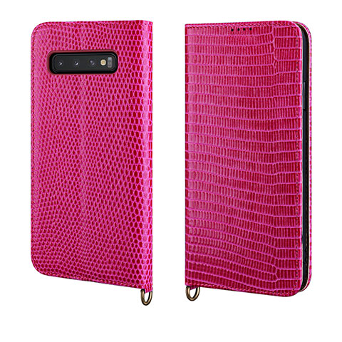 Funda de Cuero Cartera con Soporte Carcasa P04 para Samsung Galaxy S10 Plus Rosa Roja