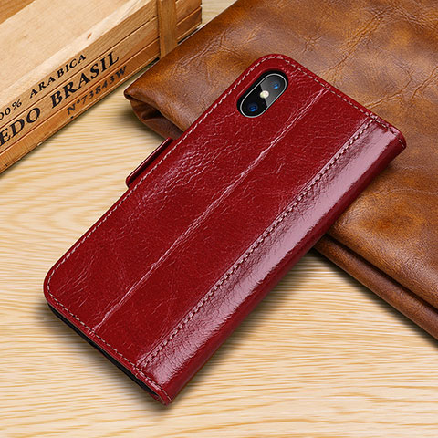 Funda de Cuero Cartera con Soporte Carcasa P05 para Apple iPhone Xs Rojo