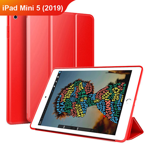 Funda de Cuero Cartera con Soporte Carcasa para Apple iPad Mini 5 (2019) Rojo