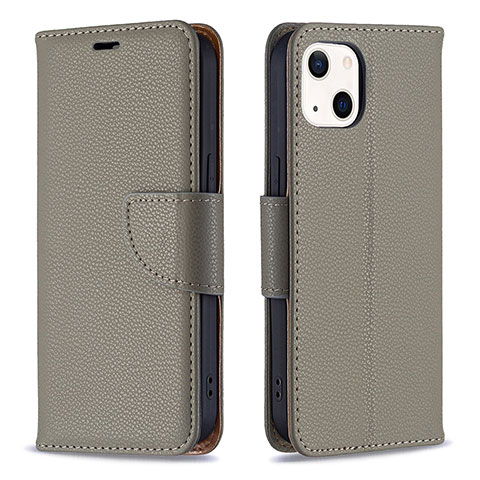 Funda de Cuero Cartera con Soporte Carcasa para Apple iPhone 13 Gris