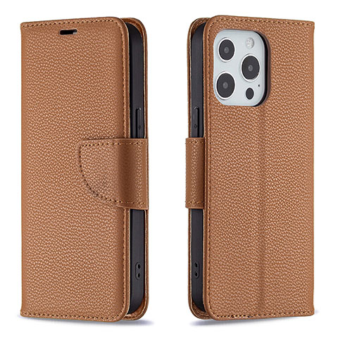 Funda de Cuero Cartera con Soporte Carcasa para Apple iPhone 13 Pro Marron