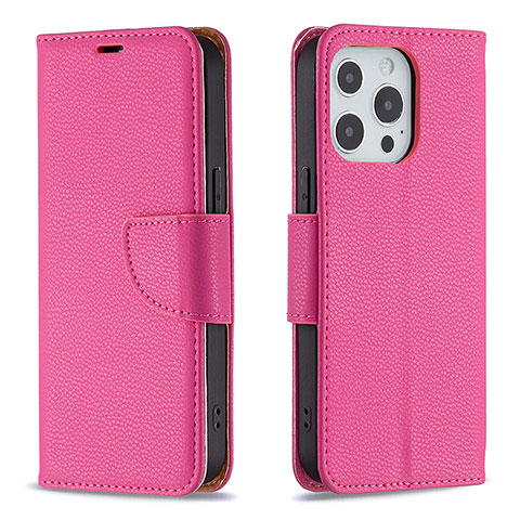 Funda de Cuero Cartera con Soporte Carcasa para Apple iPhone 14 Pro Max Rosa Roja