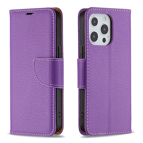 Funda de Cuero Cartera con Soporte Carcasa para Apple iPhone 14 Pro Morado