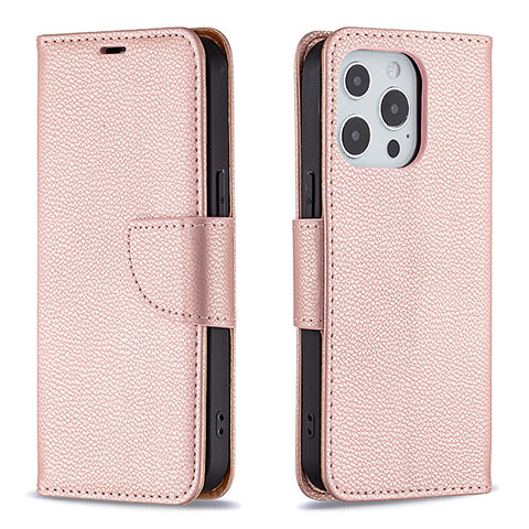 Funda de Cuero Cartera con Soporte Carcasa para Apple iPhone 14 Pro Oro Rosa