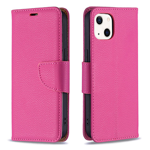 Funda de Cuero Cartera con Soporte Carcasa para Apple iPhone 15 Plus Rosa Roja