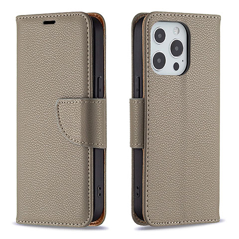 Funda de Cuero Cartera con Soporte Carcasa para Apple iPhone 15 Pro Caqui