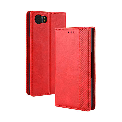 Funda de Cuero Cartera con Soporte Carcasa para Blackberry KEYone Rojo