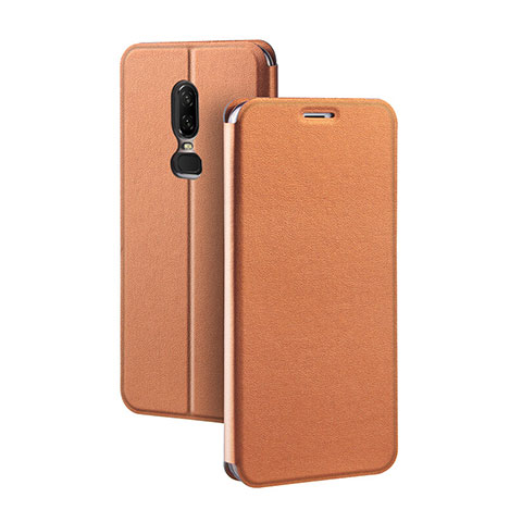 Funda de Cuero Cartera con Soporte Carcasa para OnePlus 6 Naranja