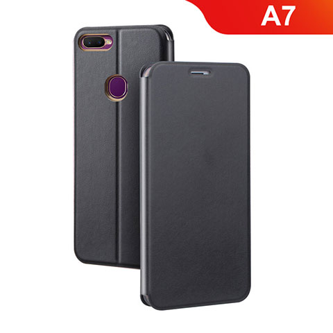 Funda de Cuero Cartera con Soporte Carcasa para Oppo A7 Negro