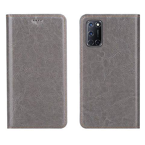 Funda de Cuero Cartera con Soporte Carcasa para Oppo A92 Gris