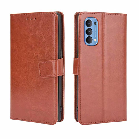 Funda de Cuero Cartera con Soporte Carcasa para Oppo Reno4 4G Marron