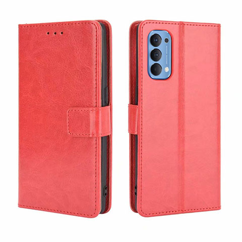 Funda de Cuero Cartera con Soporte Carcasa para Oppo Reno4 4G Rojo