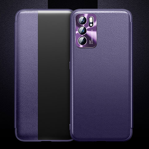 Funda de Cuero Cartera con Soporte Carcasa para Oppo Reno6 5G Morado