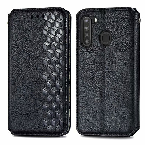 Funda de Cuero Cartera con Soporte Carcasa para Samsung Galaxy A21 Negro