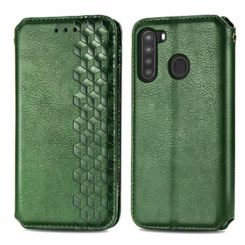 Funda de Cuero Cartera con Soporte Carcasa para Samsung Galaxy A21 Verde