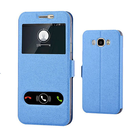 Funda de Cuero Cartera con Soporte Carcasa para Samsung Galaxy J7 (2016) J710F J710FN Azul