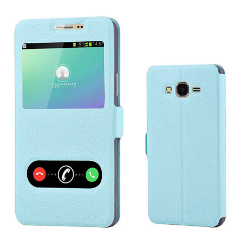 Funda de Cuero Cartera con Soporte Carcasa para Samsung Galaxy On7 G600FY Azul Cielo