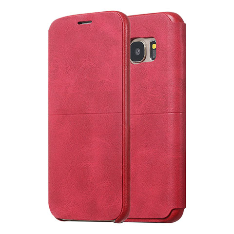 Funda de Cuero Cartera con Soporte Carcasa para Samsung Galaxy S7 Edge G935F Rojo