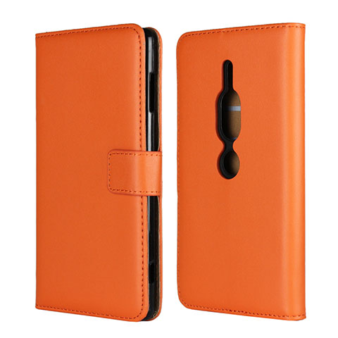 Funda de Cuero Cartera con Soporte Carcasa para Sony Xperia XZ2 Premium Naranja