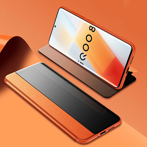 Funda de Cuero Cartera con Soporte Carcasa para Vivo iQOO 8 Pro 5G Naranja