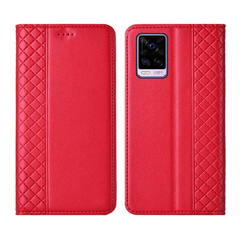 Funda de Cuero Cartera con Soporte Carcasa para Vivo V20 Pro 5G Rojo