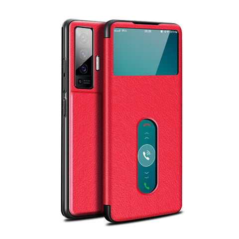 Funda de Cuero Cartera con Soporte Carcasa para Vivo X50 5G Rojo