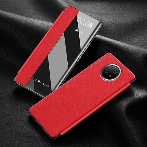 Funda de Cuero Cartera con Soporte Carcasa para Xiaomi Redmi Note 9 5G Rojo