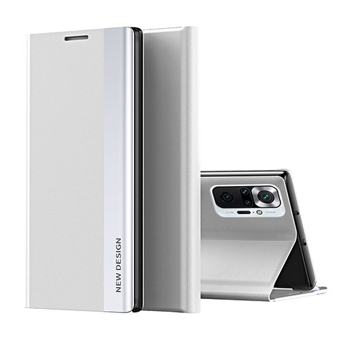 Funda de Cuero Cartera con Soporte Carcasa Q01H para Xiaomi Redmi Note 10 Pro 4G Plata