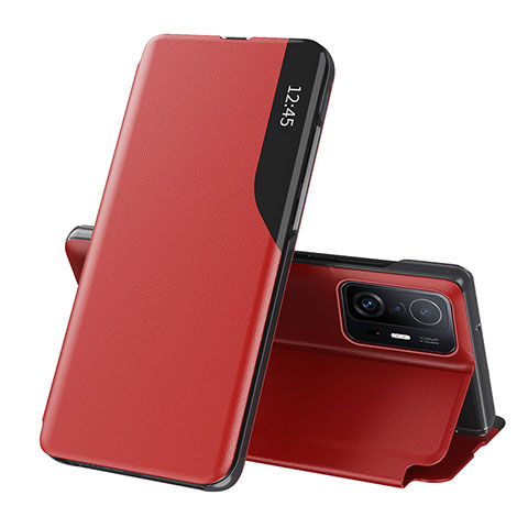 Funda de Cuero Cartera con Soporte Carcasa Q02H para Xiaomi Mi 11T 5G Rojo