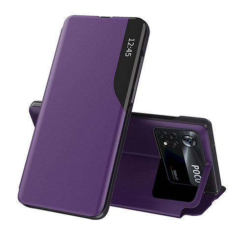 Funda de Cuero Cartera con Soporte Carcasa Q02H para Xiaomi Poco X4 Pro 5G Morado