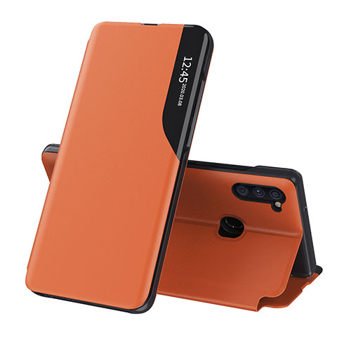 Funda de Cuero Cartera con Soporte Carcasa QH1 para Samsung Galaxy A11 Naranja