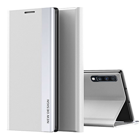 Funda de Cuero Cartera con Soporte Carcasa QH1 para Samsung Galaxy A70 Plata