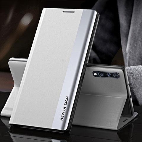 Funda de Cuero Cartera con Soporte Carcasa QH3 para Samsung Galaxy A70 Plata