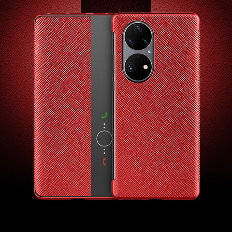 Funda de Cuero Cartera con Soporte Carcasa QK2 para Huawei P50 Pro Rojo