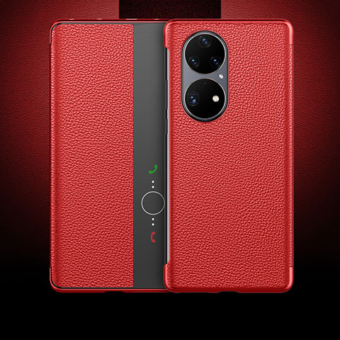 Funda de Cuero Cartera con Soporte Carcasa QK3 para Huawei P50 Rojo