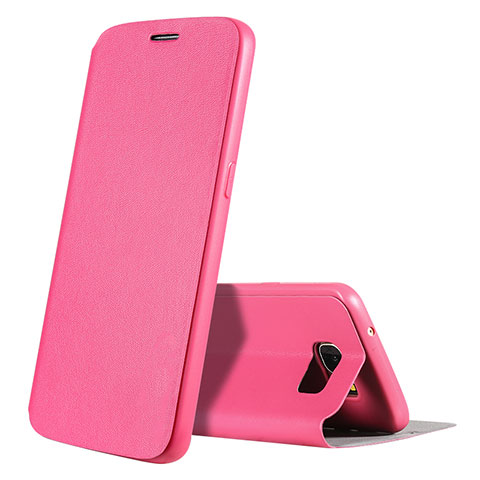 Funda de Cuero Cartera con Soporte Carcasa S01 para Samsung Galaxy S7 G930F G930FD Rosa Roja