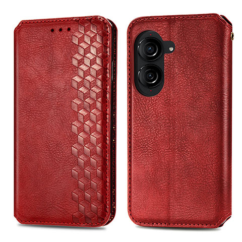 Funda de Cuero Cartera con Soporte Carcasa S01D para Asus ZenFone 10 Rojo